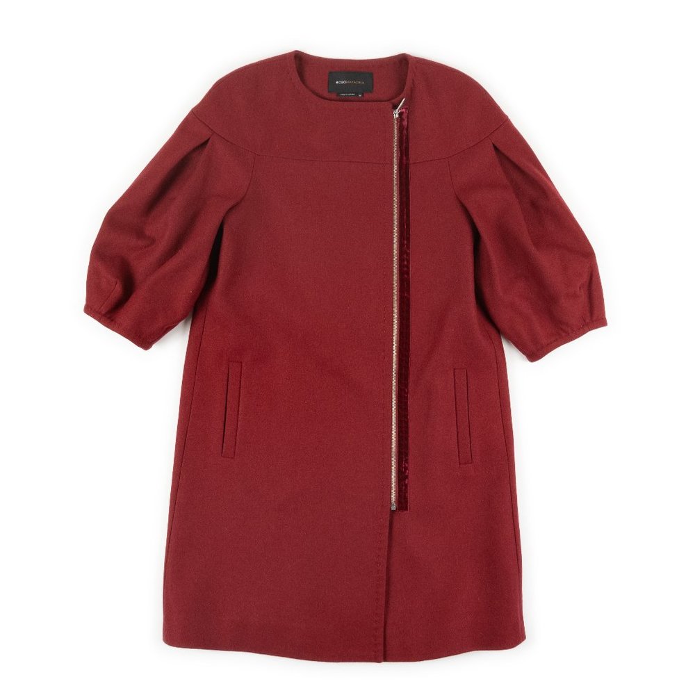 BCBGMaxazria Rouge cranberry red Woven Coat Wool off-center zip jacket size XS